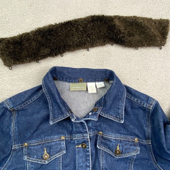 Vintage Jean Jacket Large Women Blue Faux Fur Collar Removeable Heavy‎ EUC - Picture 9 of 15